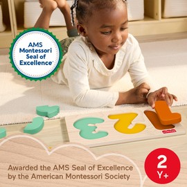 Fisher-Price Wood Montessori Toy 1-2-3 Puzzle, 7-Piece Wooden Learning Activity with Expert Play Tips for Toddlers & Kids Ages 2+ Years