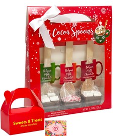 Hot Chocolate Cocoa Stirring Spoon Gift Set | Variety Pack Belgian Milk Chocolate Marshmallow Peppermint Bark Salted Caramel | Holiday Bomb Stocking Stuffer | Muchai Treat Box (1 Gift Pack (3 Spoon Kit))