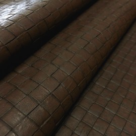 Woven Faux Leather Fabric, Embossed Soft Basketweave Vinyl, Textured Crafts DIY and Upholstery Pleather Sheets - Cut by The Yard (Brown)