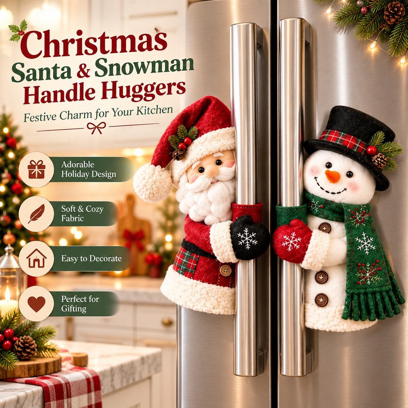 Christmas Refrigerator Handle Covers for Holiday Decorating – Plush Santa
