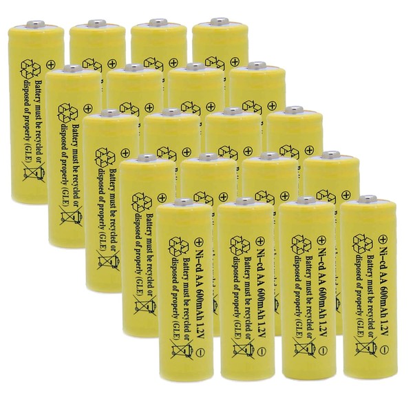 OXWINOU AA NiCD 600mAh 1.2V aa Rechargeable Battery for Outdoor Solar Lights,Garden Lights, Remotes, Mice (Yellow 20-Pack)