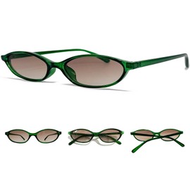 NSODREEM Oval Sunglasses for Women Retro Cat Eye Sunglasses for Women 90s y2k Trendy Thin Sunglasses Womens UV Protection (Green Frame + Teal Lens)