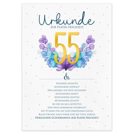 maloOo Geschenke Platinum Wedding Gift Certificate for 55th Wedding Anniversary | Personalised Card DIN A4 | Gift Idea Platinum Wedding Anniversary Greeting Card | 55 Years of Marriage
