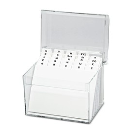 MAUL Karteikasten A6 aus Acryl | Kartenbox inkl. 100 Karteikarten und A-Z Register | Elegante Karteikartenbox zum Vokabeln lernen | Visitenkartenbox für Schreibtisch | Transparent