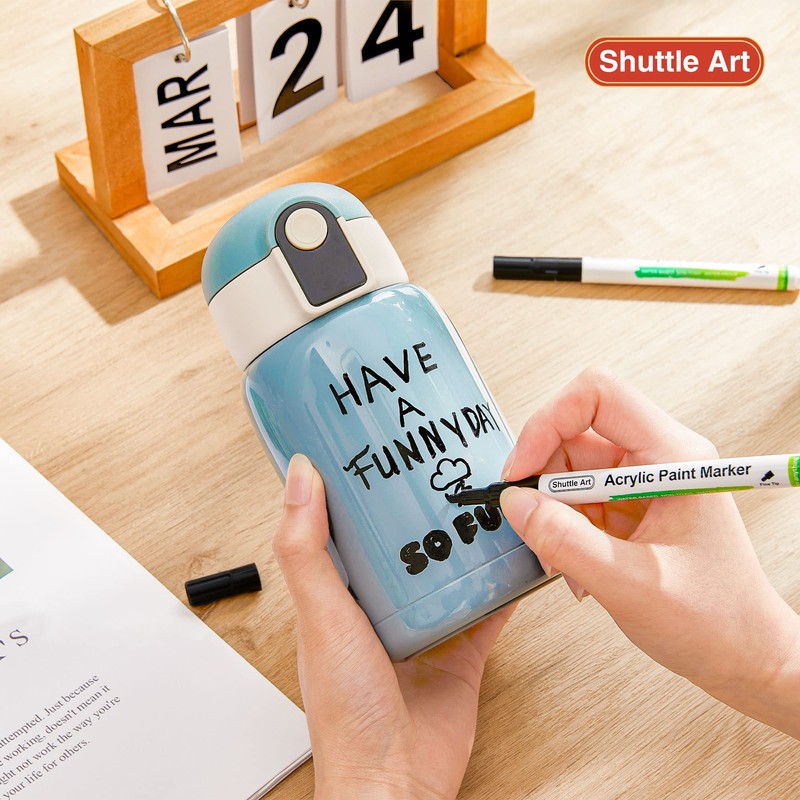 Shuttle Art Black Paint Pens, 20 Pack Fine Tip Acrylic
