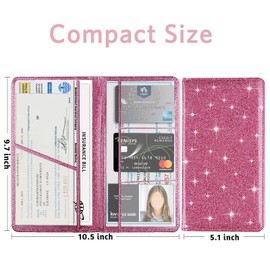 2Pack Car Registration and Insurance Card Holder, Car Document Holder with Closure, Leather Car Insurance Cover Paperwork Organizer Vehicle Glove Box Car Organizer, Vehicle Document Holder (Pink)