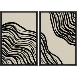 SIGNWIN Framed Canvas Print Wall Art Set Dark Geometric Spiral Wave Collage Abstract Shapes Cozy Neutral Modern Art Minimalism Decorative Nordic for Living Room, Bedroom, Office - 24"x36"x2 Black