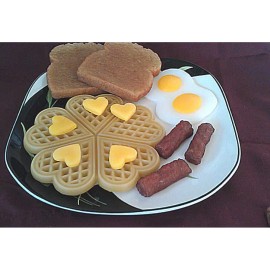 Unbranded Wax Heart Shaped Waffle Breakfast, Fake Food, W/Eggs, Sausage and Toast, Butter