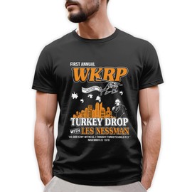 First Annual WKRP Thanksgiving Day Turkey Drop Tshirt - WKRP Turkey Drop T Shirt - Thanksgiving Day Tshirts - Gifts for Thanksgiving Day (Black, 2XL)