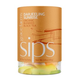Grace Farms Organic Darjeeling Sunrise Black Tea, 16 Pyramid Sachets | Darjeeling & Orange | Fairtrade & Kosher |Gives Back 100% of Profits