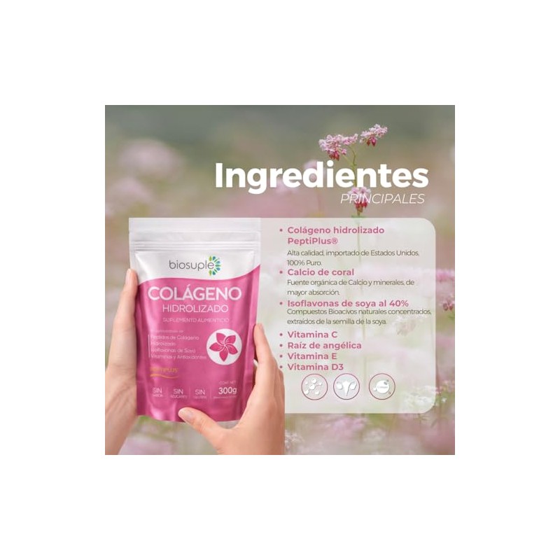 BIOSUPLE | Colágeno Hidrolizado adicionado con Isoflavonas de Soya, Calcio