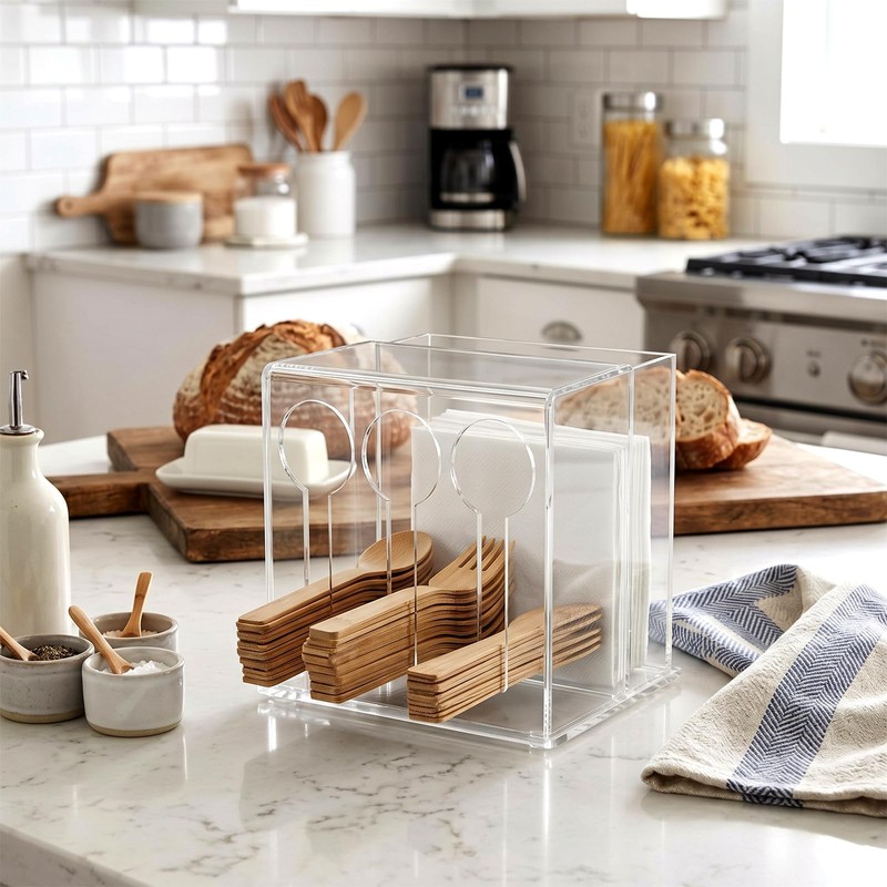 Vesici 1 Pcs Plastic Utensil Dispenser Acrylic Utensil Holder Cutlery