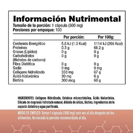 Colágeno Hidrolizado, Ácido Hialurónico y Biotina | 100 Cápsulas de 500 mg | Vitaminas Mujer | Salud&Vida