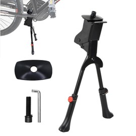 Wisebom Bicycle Stand Double Stand, Mountain Bike Stand, Two-Legged Stand, Height Adjustable 35-40 cm with Screws Tool, Black Bicycle Stand, Centre Stand for Bicycle MTB