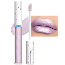 evpct- 1 pieza de lápiz labial líquido con brillo metálico morado lila claro, de larga duración, resistente al agua 2