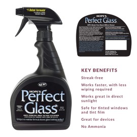 HOPE'S Perfect Glass Cleaner, Streak-Free, Ammonia-Free Window, Mirror, Screen, and Shower Door Cleaner, Indoor and Outdoor Glass Surfaces, 32 Fl Oz Spray Bottle and 67.6 Fl Oz Refill, Pack of 4