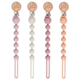 Dummy Clips Silicon Suppleness Portable - 4PCS Pacifier Clips Boys Grils,Dummy Chain BPA Free,Mam Soother Clips & Teether 2-in-1 Design(4 Color)