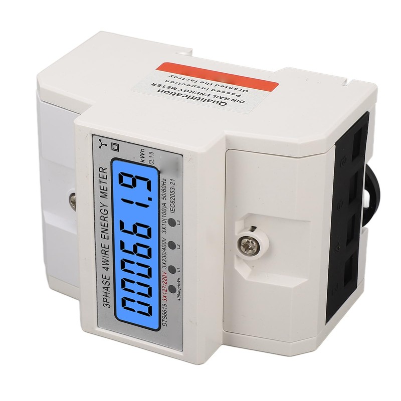 Digital Energy Meter, 3x127/220VAC Digital DIN Rail Electricity Meter Backlit