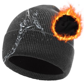 Oversize L/XL/XXL Beanie Hat for Big Heads - Waterproof Merino Wool Blend Beanie Fleece Lined Hat for All-Weather Winter Warm Dark Gray