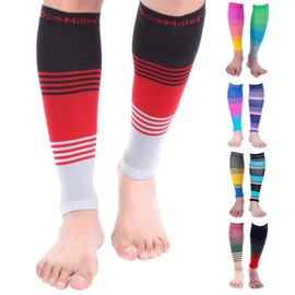 Doc Miller Manga de Compresión Para Pantorrillas (1 par) 20-30 mmHg Medias de Compresión Mangas Para Ejercicio, Recuperación, Dolor, Varices y Calambres en Piernas (Negro Rojo Gris, Mediano)