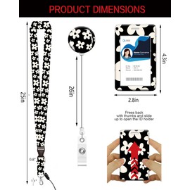 ID Badge Holder with Retractable Lanyard, Badge Holders Reel with 360 Degrees Rotate Carabiner Clip for Women, Teachers, Nurses, Doctor,Students, Office(Black White Flowers)
