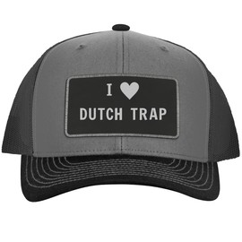I Heart Love Dutch Trap - Leather Black Patch Engraved Trucker Hat, Black-White, One Size