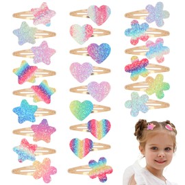 CAVETEE Hair Clips for Girls -24 PCS No Slip Metal Snap Barrettes Rainbow Cute Hearts Stars Flowers Styling Hair Accessoriesfor Girls and Women