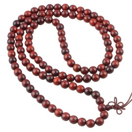 Shanxing 8mm Natural Red Sandalwood 108 Prayer Beads Mala Wrap Bracelet for Men Women, Red Buddha Meditation Worry Beads Bracelet Tibetan Buddhist Buddhism Jewellery Gift Wooden Bead Necklace