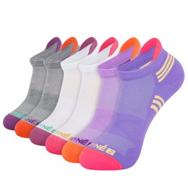 JOYNÉE - Calcetines acolchados al tobillo para mujer, paquete de 6 calcetines atléticos de corte bajo con lengüeta en el talón para correr deportes, Azul, 9-11