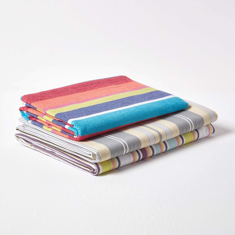 HOMESCAPES Cotton Table Cloth, Multi Striped Tablecloth, Square, Handcrafted &
