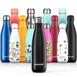 Proworks Performance Stainless Steel Sports Water Bottle | Double Insulated Vacuum Flask for 12 Hours Hot & 24 Hours Cold Drinks - Great for Home, Work, Gym & Travel - 500ml - BPA Free – Black