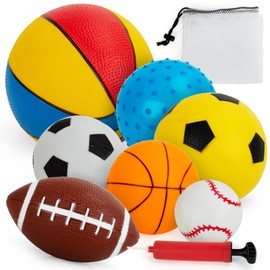 teytoy Balls for Toddlers 1-3,Toddler Sports Toys,Set of 7 Kids Ball Soft Foam Baby Sports Balls- Soccer Ball Basketball Baseball Rugby Bounce Ball Playground Indoor Outdoor Toys Gifts,with Free Bump/Bag