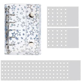 Transparent Seal Binder Star Pattern Sticker Pad M5 Notebook Pocket Size Double Button Design 5 Holes Photo Album Accessories Organizer for Men Women DIY Notebook Folder Wraps (30 Card Sleeves