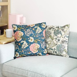 Kuai 45cm Retro Flowers Vintage Modern Floral Asian Nordic Home Decor Polyester Cushion Cover (Dark Blue)