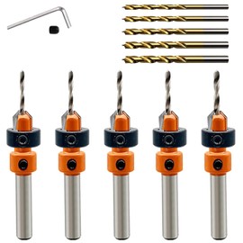 Wood Drill Bit with Countersink Suit, Not Easy to Slip Depth Adjustable, Countersink Drill Wood Sharp and Wear-Resistant, Drill Countersink for Wood, Compression Board, Plastic (Average Size)