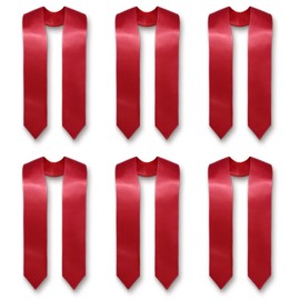 Paquete de 6 estolas lisas de satén en blanco de 66 x 4.5 pulgadas, las mejores estolas de satén Regalia, totalmente forradas para cubrir perfectamente, Rojo, Medium