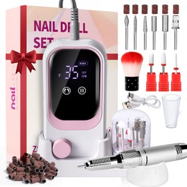 Electric File Nail Drill Professional, 35000RPM Nail File with Rechargeable Base & Bits, Nail Drill Bit, Nail Files and Buffers, for Acrylic Nail Remove, Nail Tech Must Haves for Salon Home (Pink)