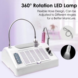 Nail Dust Collector Vacuum Multifunction Nail Art Machine includes 40W Nail Dust Suction, 30000PRM Nail Drill with Bits and Sanding Bands, 48W/96W UV LED Nail Lamp, 6W Table Light, Hand Cushion