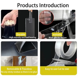 Cjkoonsa 2 Rollen Transparent Nano Tape Extra Doppelseitiges Klebeband Ablösbar Geeignet für Teppiche Fotowände Küchen Wohnräume und Autos