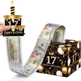 Meiidoshine 17th Birthday Money Box for Cash Gift, Surprise Pull Out Money Gift Box with 100Pcs Transparent Bags - Fun Ways to Give Cash as A 17th Birthday Gift for Girls Boys