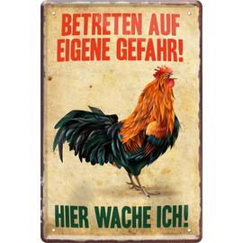 schilderkreis24 Funny Saying "Betreten auf eigene Gefahr" Decorative Gift Idea Chicken Coop Funny Gift Birthday Christmas Chicken Fans Garden Kitchen Farmers 20 x 30 cm