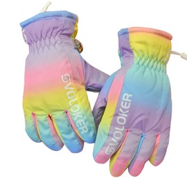 QKURT Winter Ski Gloves Waterproof Non-Slip Thermal Plush Snowboard Warm Gloves Mittens for Girls Boys 4-6 Years Old