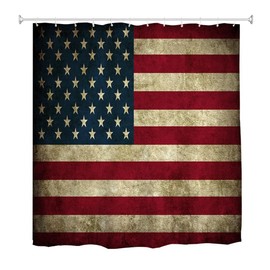 goodbath American USA Flag Shower Curtain Vintage, 4th July Independence Day Fabric Waterproof Bath Curtains for Bathroom, 72 x 72 Inch, Rustic Red Blue