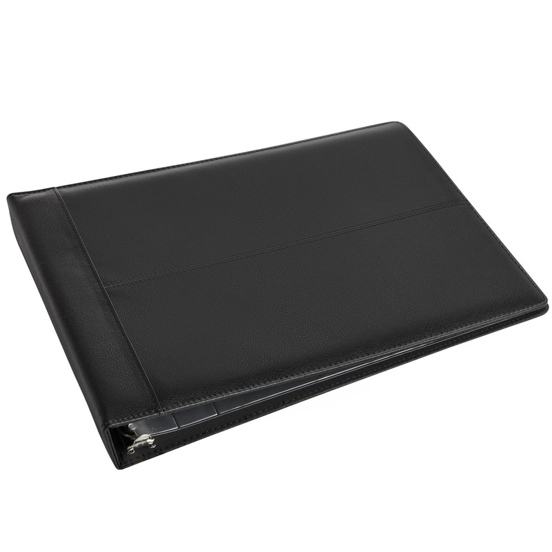 Juvale Check Binder - Black Faux Leather, 7-Ring, 14 x