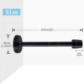 Door Stop, 2 Pack Extra Long Stopper, Stainless Steel, 6 Inch Black Wall Mount Holder With Sound Dampening Rubber Tip, Heavy Duty Modern for Bottom of Door