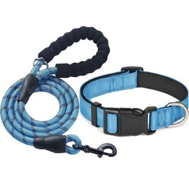 MENGTEQI Reflektierendes Hundehalsband, verstellbare Größe, atmungsaktives und verschleißfestes Material, geeignet für kleine, mittelgroße und große Hunde. (Blau, S)