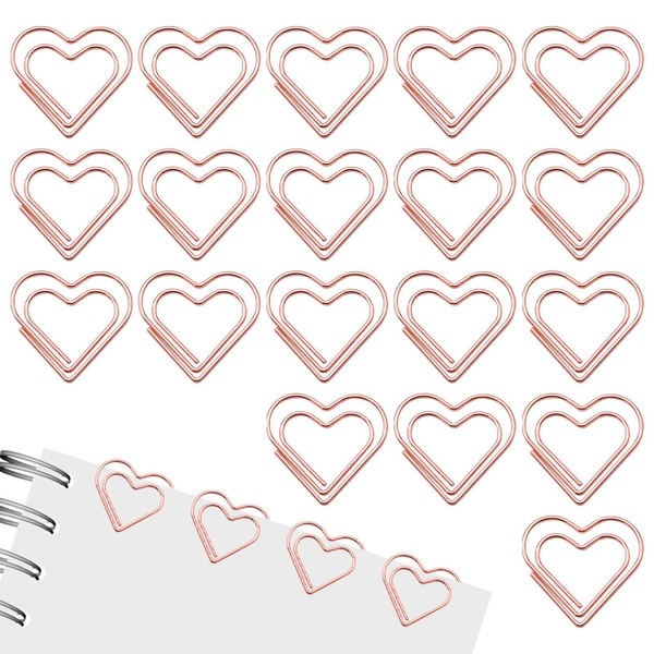 OTAIVE Pack of 100 Paper Clips Heart Rose Gold Heart Shaped Paper Clips Love Paper Clips Motif Clip Heart Paper Clips Small for Decorative Weddings Postcards School Office Supplies