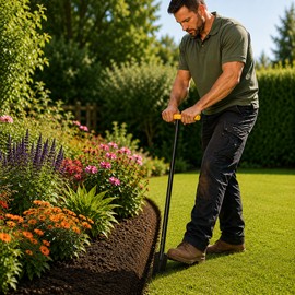 Half Moon Garden Edger Tool for Lawn Borders - Manual Carbon Steel Blade Chopper for Garden Beds, Pathways and Landscaping