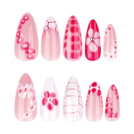 LYMCY Press on Nails, 2025 New Short Almond Fake Nails, Artificial Nails for Women and Girls -24 pcs