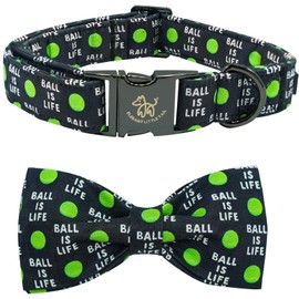 Elegant Little Tail Balls Print Summer Dog Collar with Bow Tie - Cute Bowtie Collar for Small, Medium & Large Dogs
